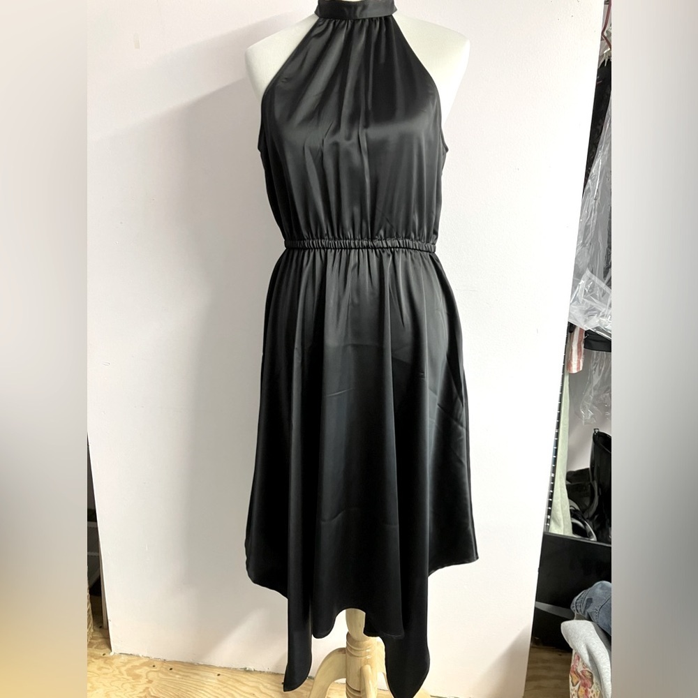 Adyson Parker Women’s Halter Midi Dress, M, Black, Hi/Low Hem, NWT